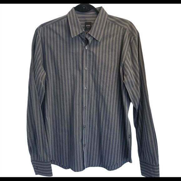 COPY - Hugo boss gray navy striped dress shirt size XL - Picture 6 of 8